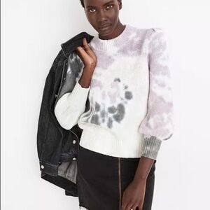 Madewell Tie-Dye Puff-Sleeve Sweater Purple Green White Size XS